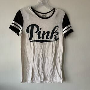 Victoria’s Secret Pink Raglan Baseball Tee Black and Cream Size XS
